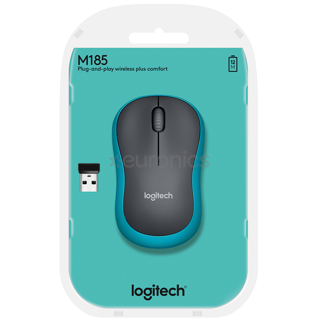 Logitech M185, pelēka/zila - Bezvadu datorpele