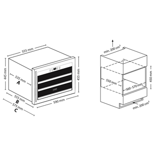 Caso WineSafe 18, 18 pudeles, augstums 46 cm, melna - Iebūvējams vīna skapis