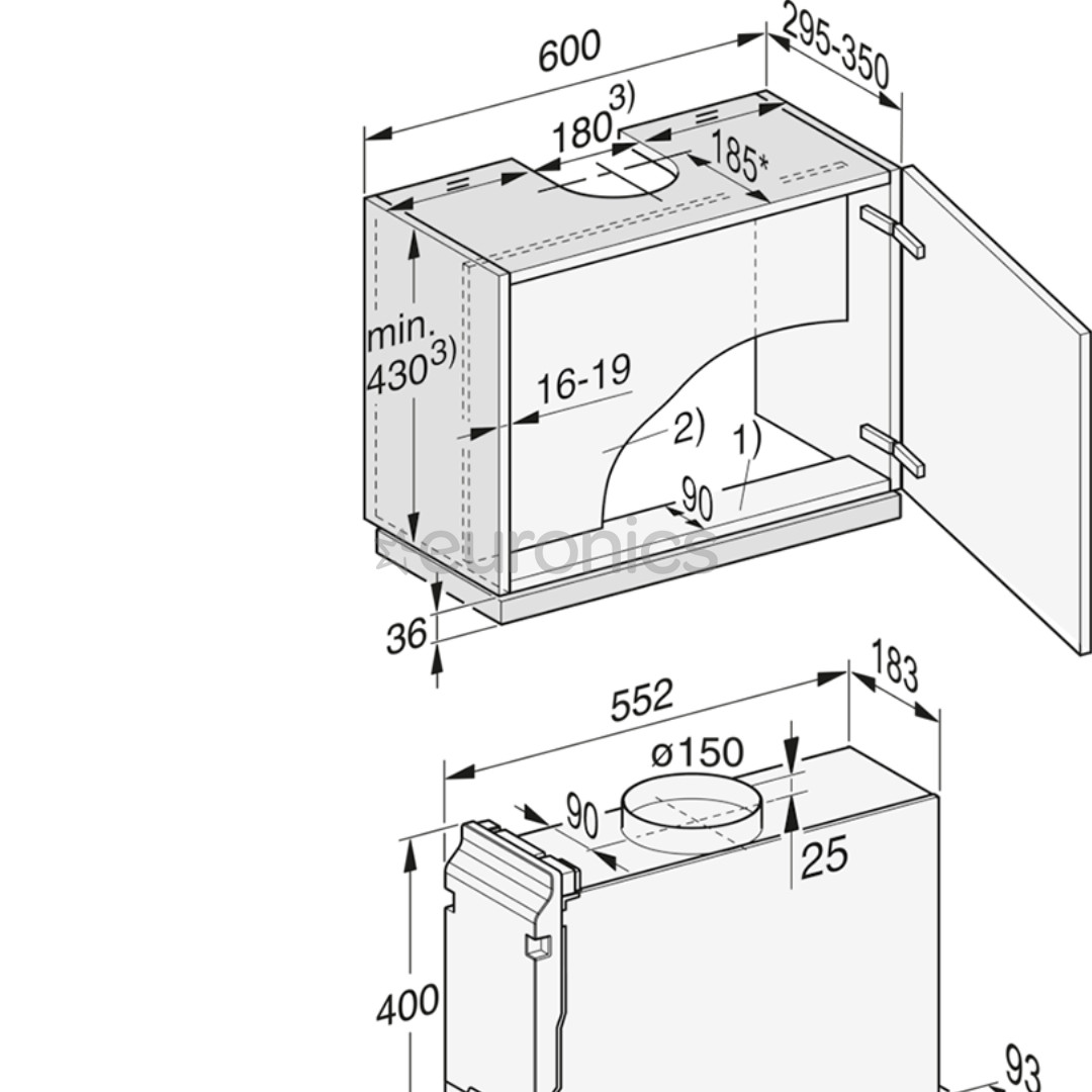 Miele, 555 m³/h, width 59.6 cm, inox - Built-in Cooker Hood