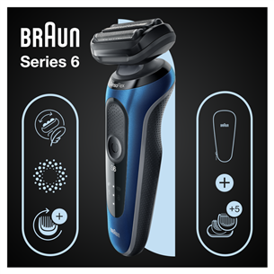 Braun Series 6 AutoSense Wet & Dry, melna/zila - Skuveklis