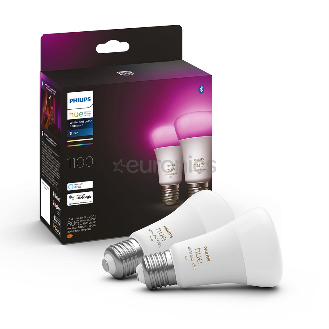 Philips Hue White and Color Ambiance, E27, 2 шт., цветной - Комплект умных ламп