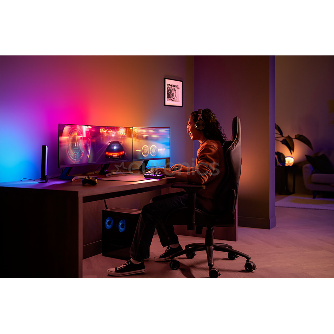 Philips Hue Play Gradient PC Lightstrip, 3x 24''-27'' + Hue Bridge, melna/balta - Viedā LED lenta