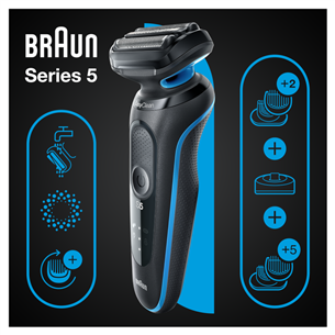Braun Series 5 AutoSense Wet & Dry, melna/zila - Skuveklis + bārdas un ķermeņa trimmeris