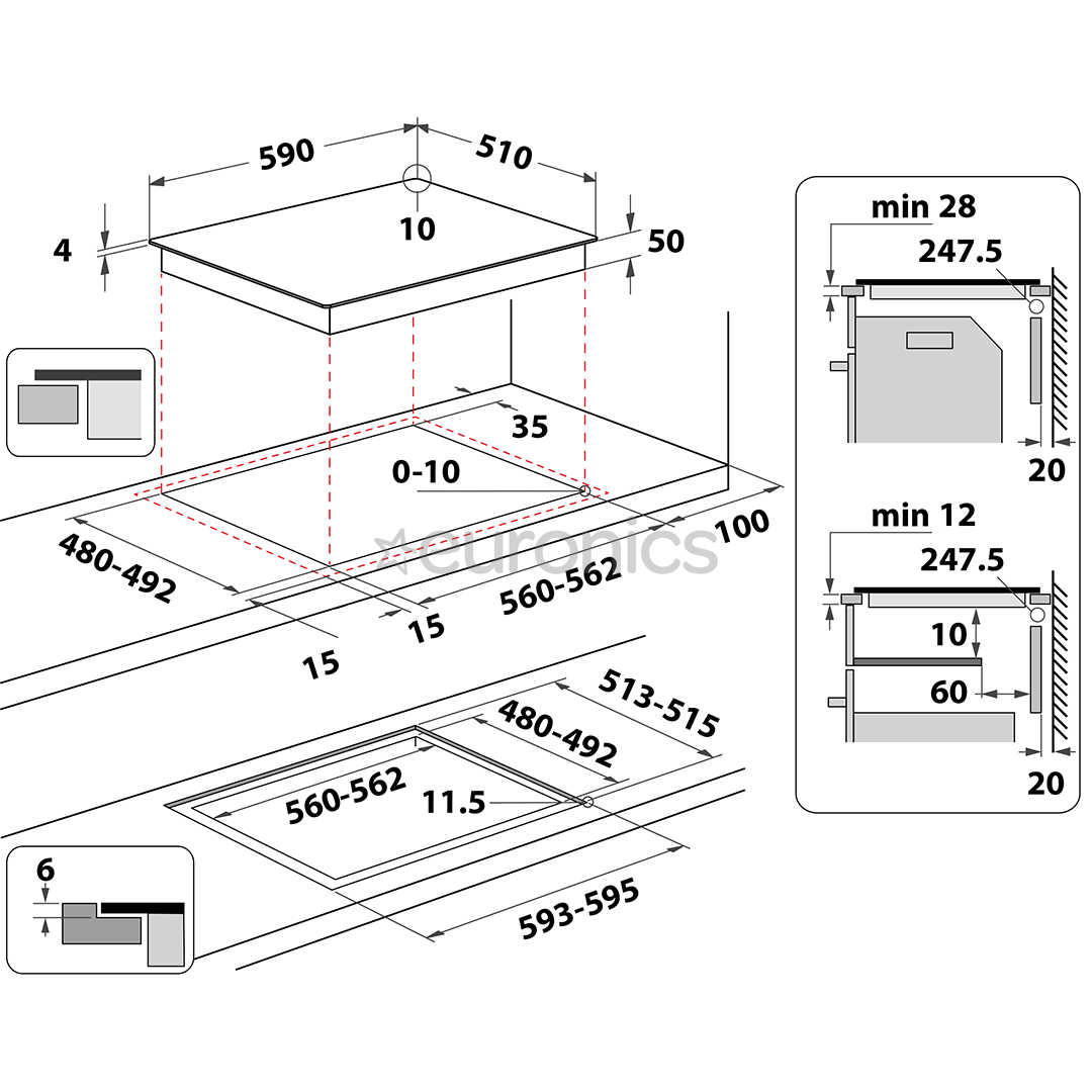 Whirlpool, width 59 cm, frameless, black - Built-in Induction Hob
