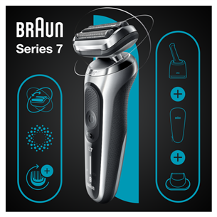 Braun Series 7 360° Flex, AutoSense, Wet & Dry, melna/sudraba - Skuveklis + trimmeris