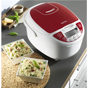 Tefal Fuzzy Logic, 5 л, 750 Вт, белый/красный - Мультиварка