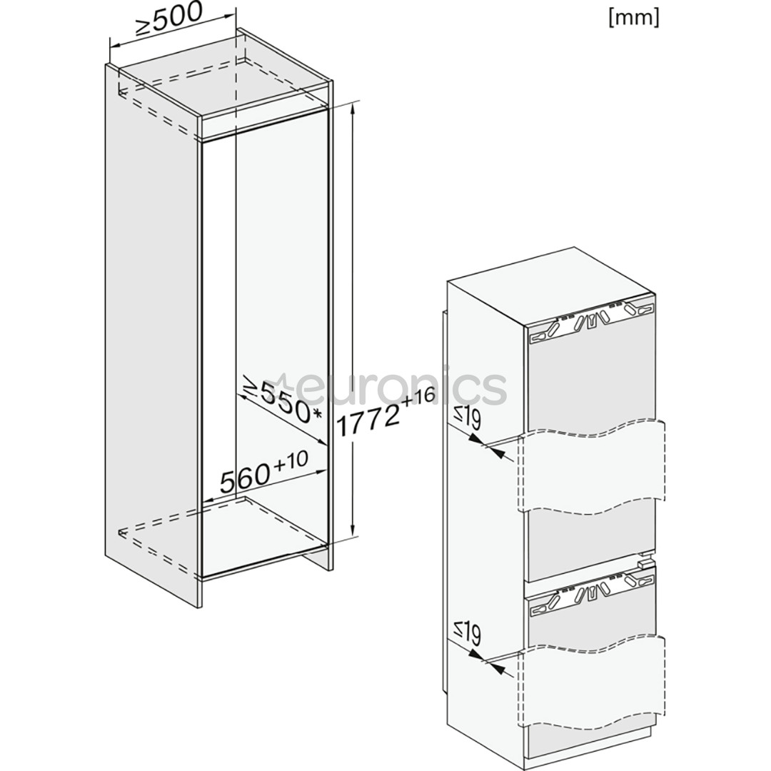 Miele, NoFrost, 246 л, высота 177 см - Интегрируемый холодильник