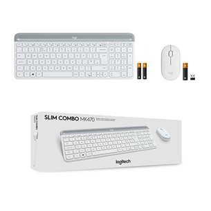 Logitech Slim Combo MK470, US, balta - Bezvadu klaviatūra ar peli