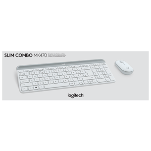 Logitech Slim Combo MK470, US, balta - Bezvadu klaviatūra ar peli