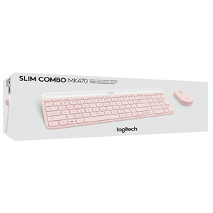 Logitech Slim Combo MK470, US, rozā - Bezvadu klaviatūra ar peli
