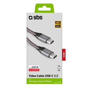 SBS USB-C - USB-C, 240 W, 1 m, pelēka - Vads