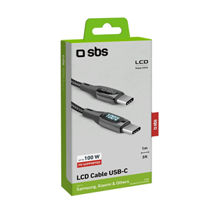 SBS USB-C - USB-C, 100 W, LED, 1 m, pelēka - Vads