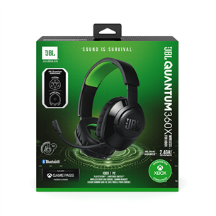 JBL Quantum 360X Console Wireless, Xbox, melna/zaļa - Bezvadu austiņas ar mikrofonu