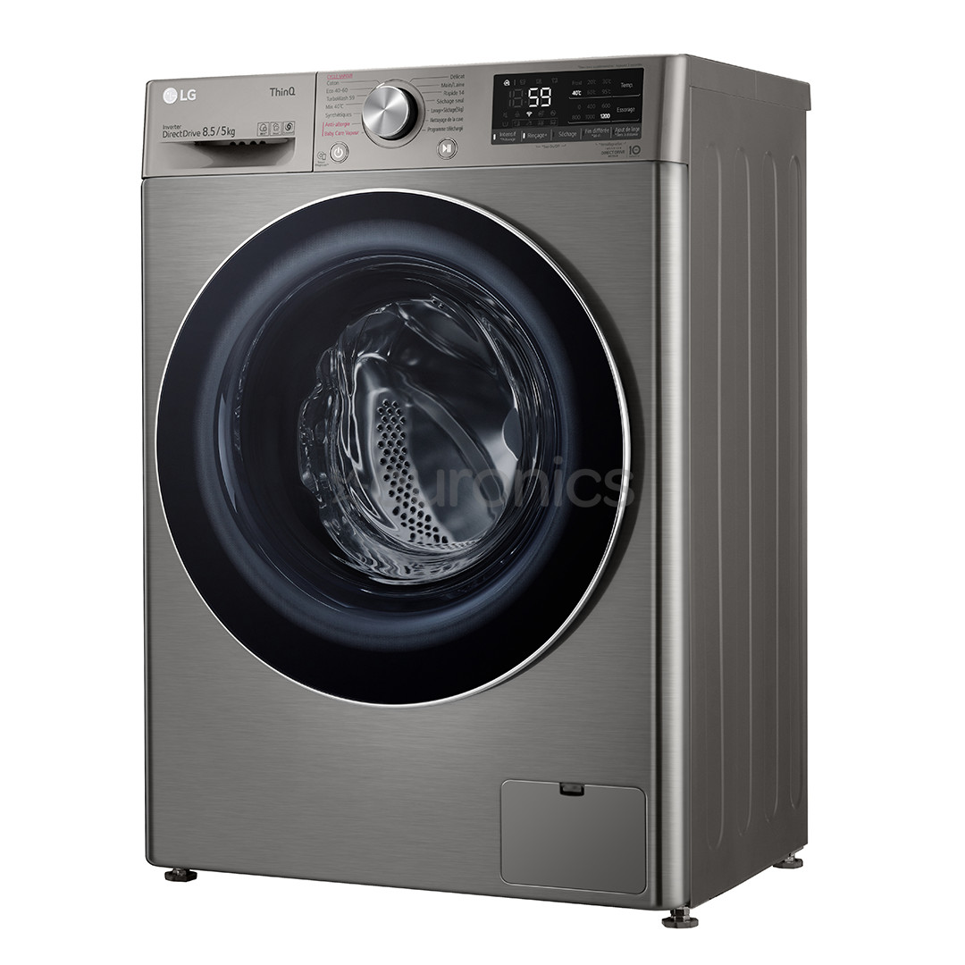 LG, Slim Steam, 8,5 кг / 5 кг, 1200 об/мин, глубина 47,5 см, серебристый - Стирально-сушильная машина с передней загрузкой
