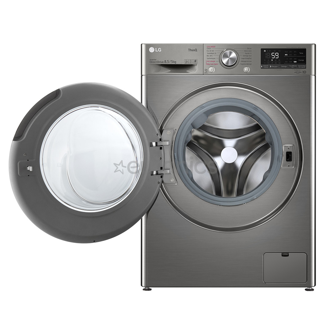 LG, Slim Steam, 8,5 кг / 5 кг, 1200 об/мин, глубина 47,5 см, серебристый - Стирально-сушильная машина с передней загрузкой