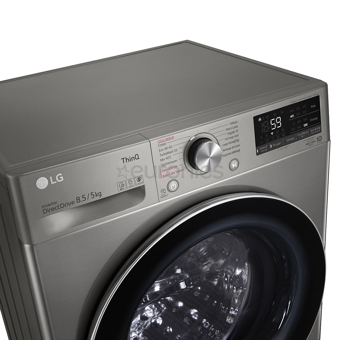LG, Slim Steam, 8,5 кг / 5 кг, 1200 об/мин, глубина 47,5 см, серебристый - Стирально-сушильная машина с передней загрузкой