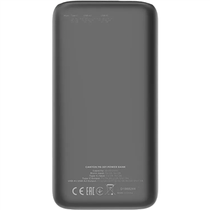 Canyon PB-301, 30 000 mAh, USB-A, USB-C, melna - Portatīvais barošanas avots