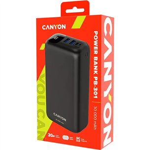 Canyon PB-301, 30 000 mAh, USB-A, USB-C, black - Powerbank