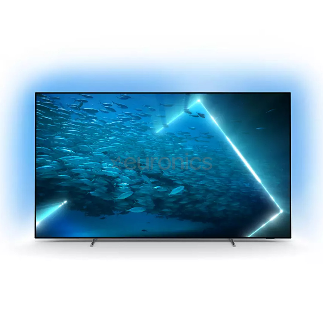 Philips OLED707, 65", 4K UHD, OLED, боковые ножки, серебристый - Телевизор