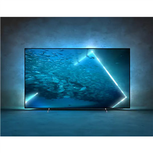 Philips OLED707, 65", 4K UHD, OLED, боковые ножки, серебристый - Телевизор