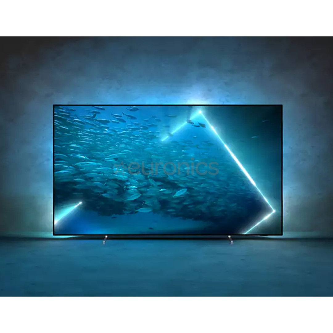 Philips OLED707, 65", 4K UHD, OLED, боковые ножки, серебристый - Телевизор