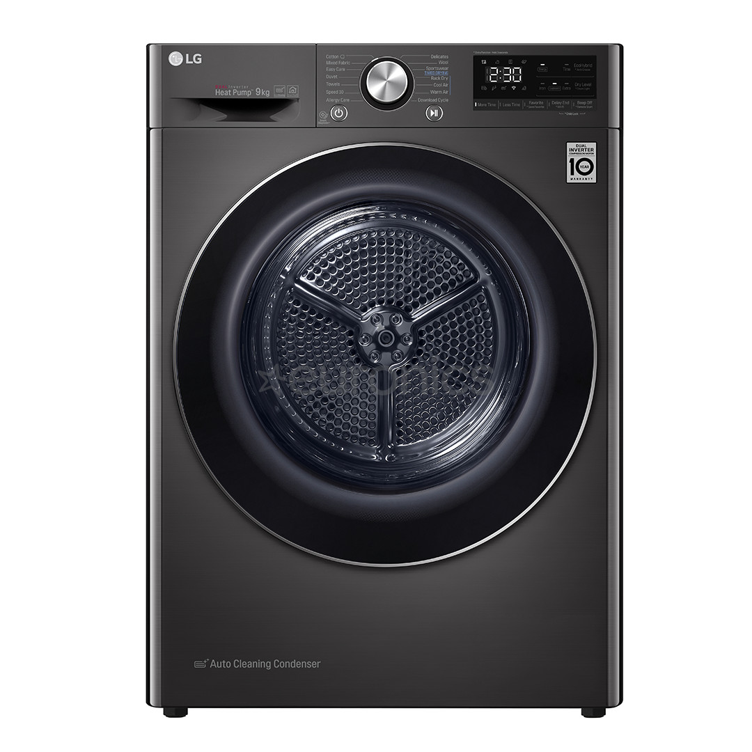 LG, 9 kg, dziļums 66 cm, melna - Veļas žāvētājs