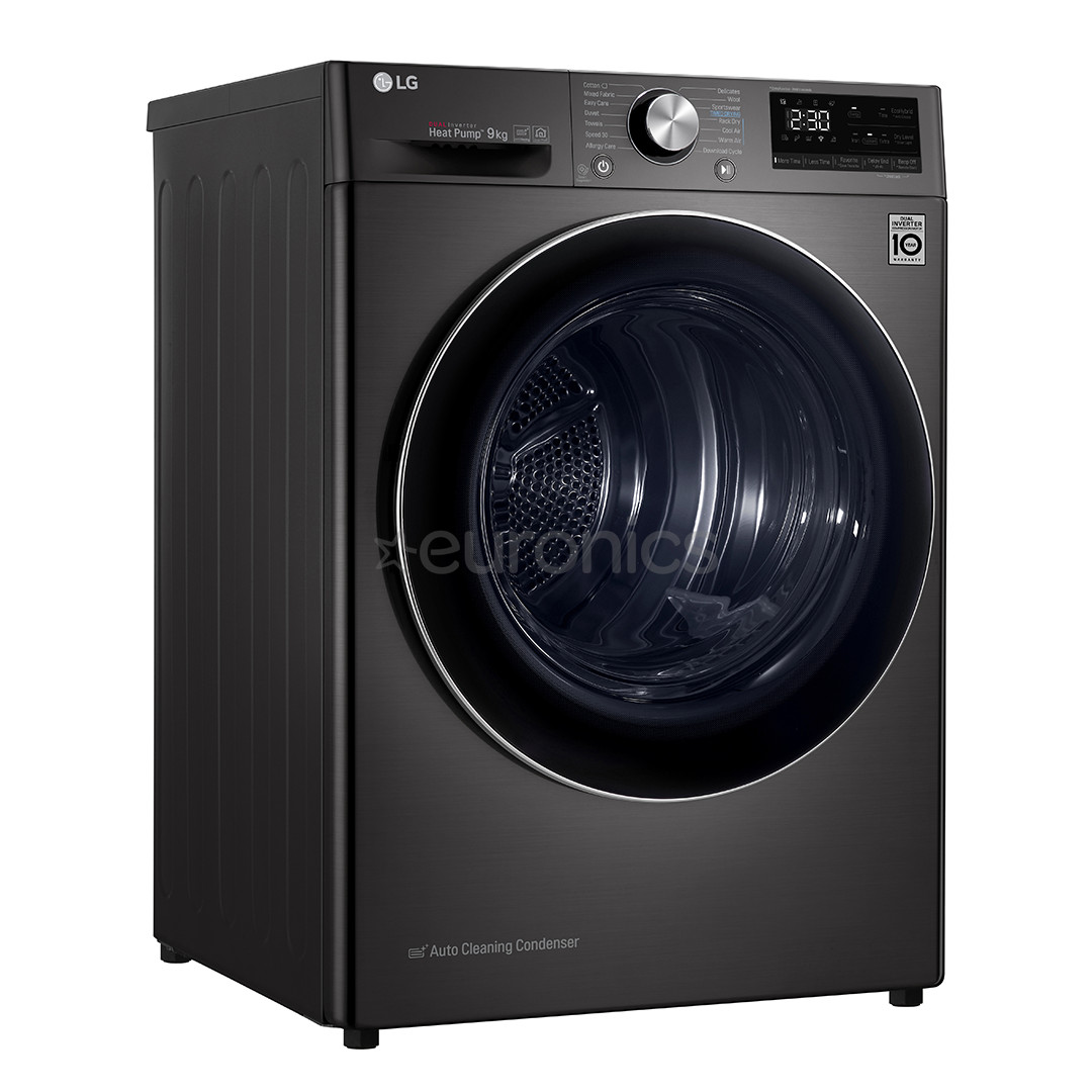 LG, 9 kg, dziļums 66 cm, melna - Veļas žāvētājs