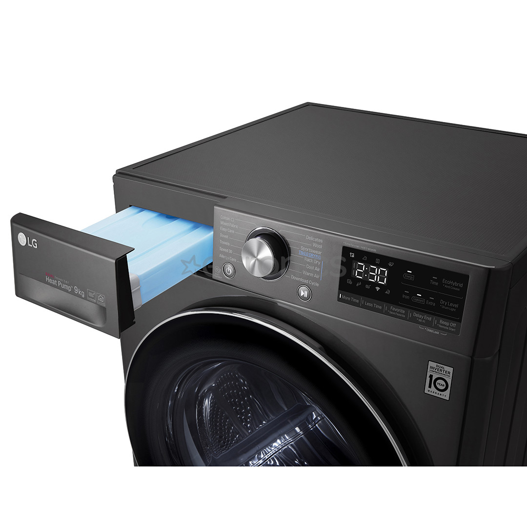 LG, 9 kg, dziļums 66 cm, melna - Veļas žāvētājs