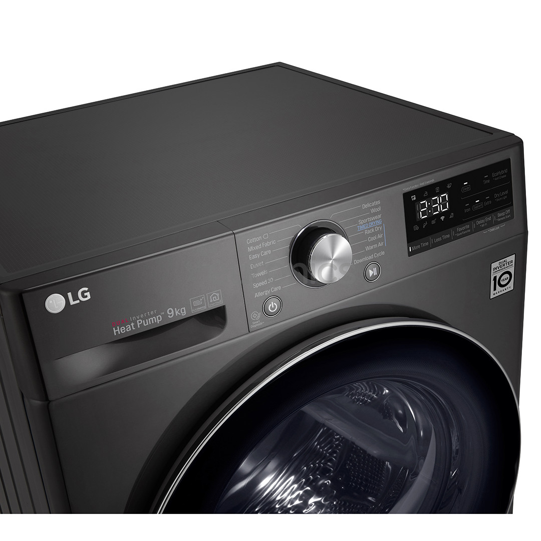LG, 9 kg, dziļums 66 cm, melna - Veļas žāvētājs