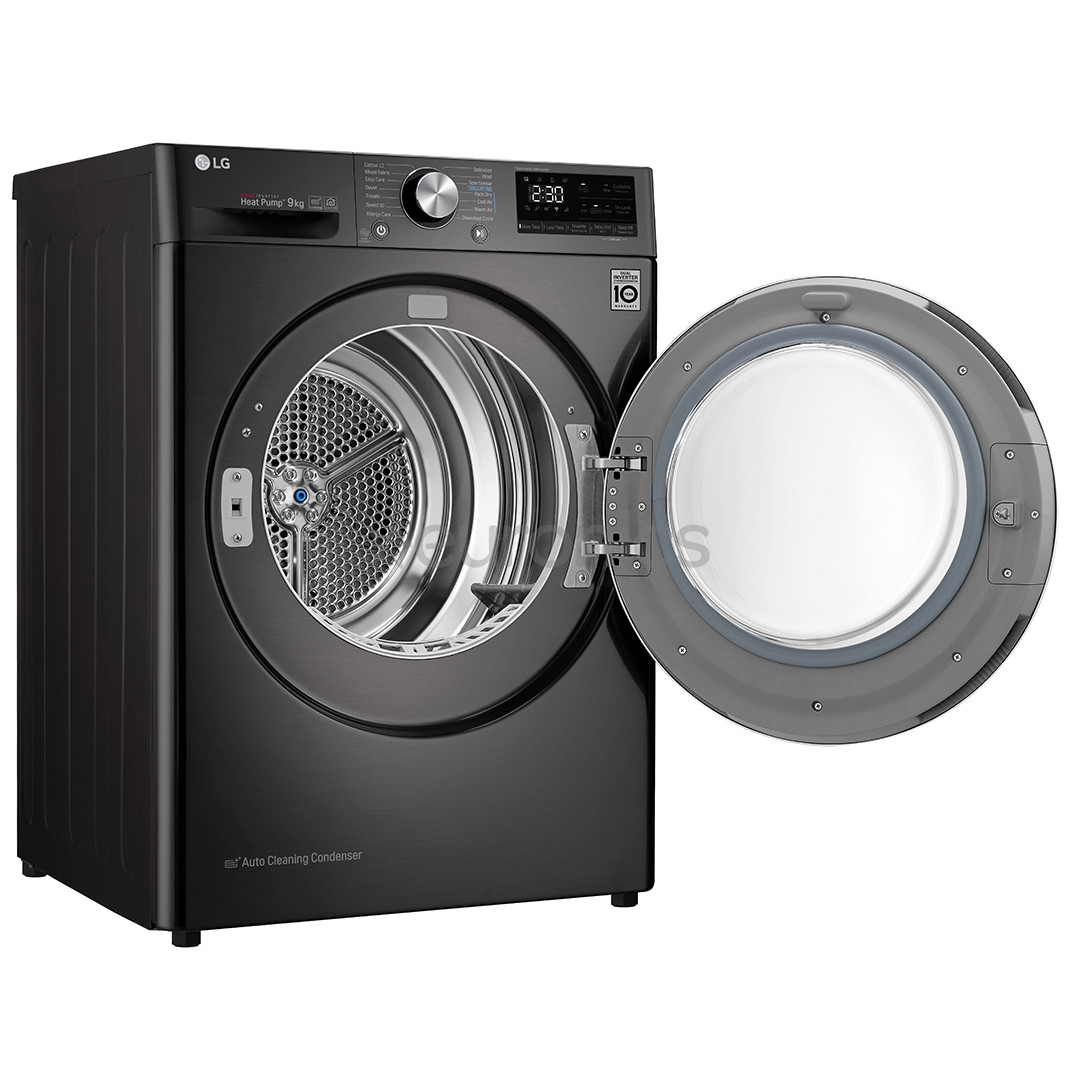 LG, 9 kg, dziļums 66 cm, melna - Veļas žāvētājs