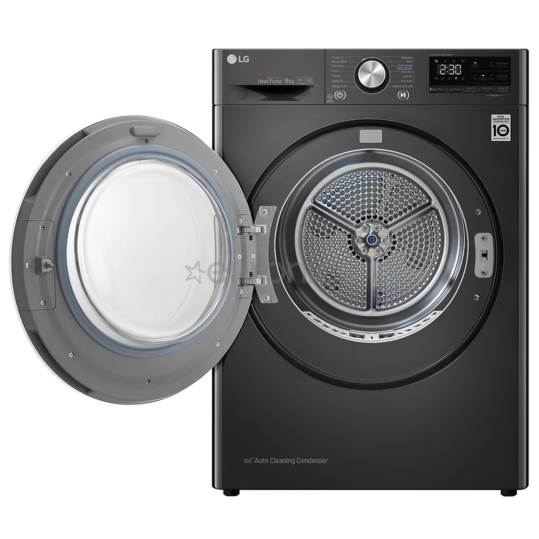 LG, 9 kg, dziļums 66 cm, melna - Veļas žāvētājs