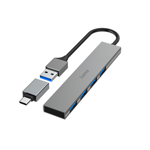 Hama USB Hub, 4x USB 3.2 Gen 1, USB-C adapteris, pelēka - Adapteris