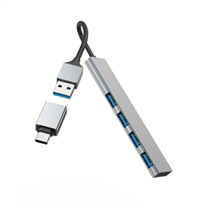 Hama USB Hub, 4x USB 3.2 Gen 1, USB-C adapter, gray - USB hub