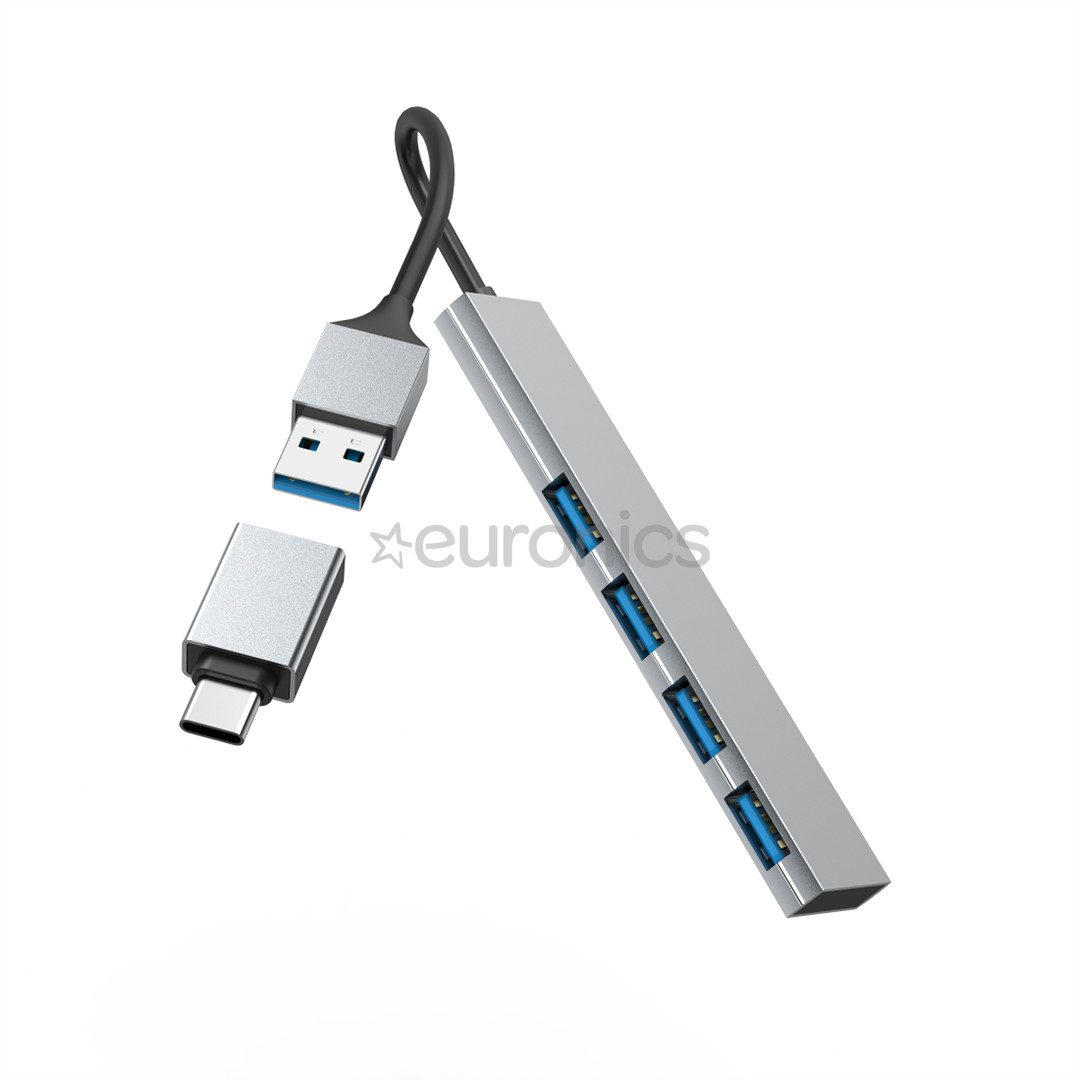 Hama USB Hub, 4x USB 3.2 Gen 1, USB-C adapteris, pelēka - Adapteris