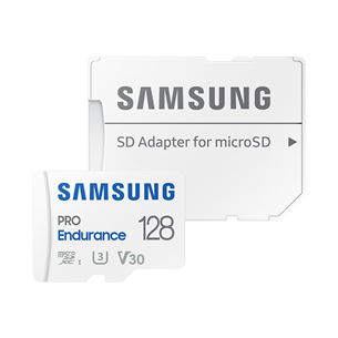 Samsung PRO Endurance, microSDXC, + SD adapteris, 128 GB, balta - Atmiņas karte