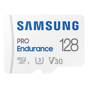 Samsung PRO Endurance, microSDXC + SD adapter, 128 GB, white - Memory Card