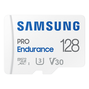 Samsung PRO Endurance, microSDXC, + SD adapteris, 128 GB, balta - Atmiņas karte