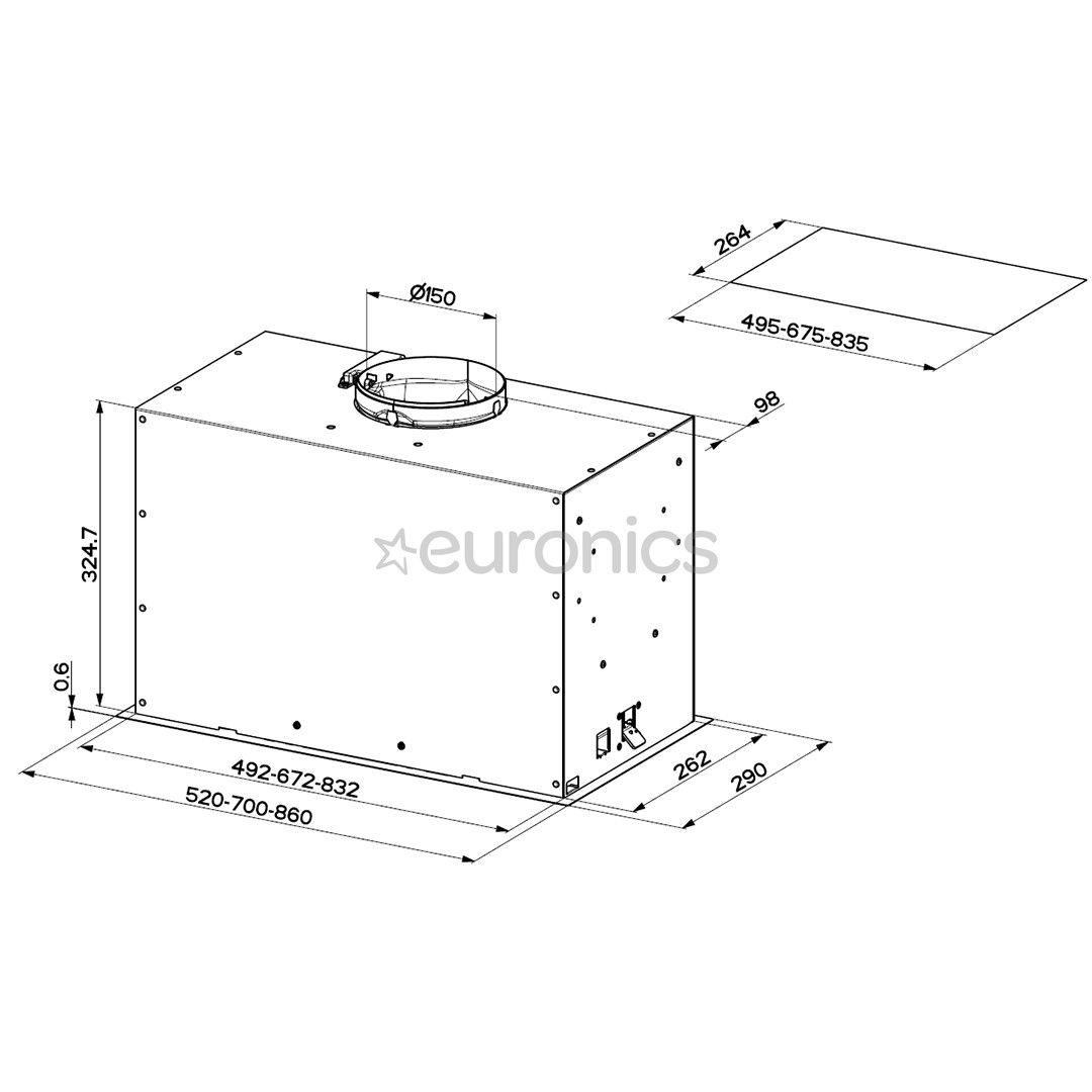 Faber INKA LUX EVO X A52, 620 m³/h, nerūsējošā tērauda - Iebūvējams tvaika nosūcējs
