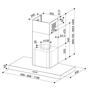 Faber STILO COMFORT BK MATT A90, 710 m³/h, melna - Tvaika nosūcējs