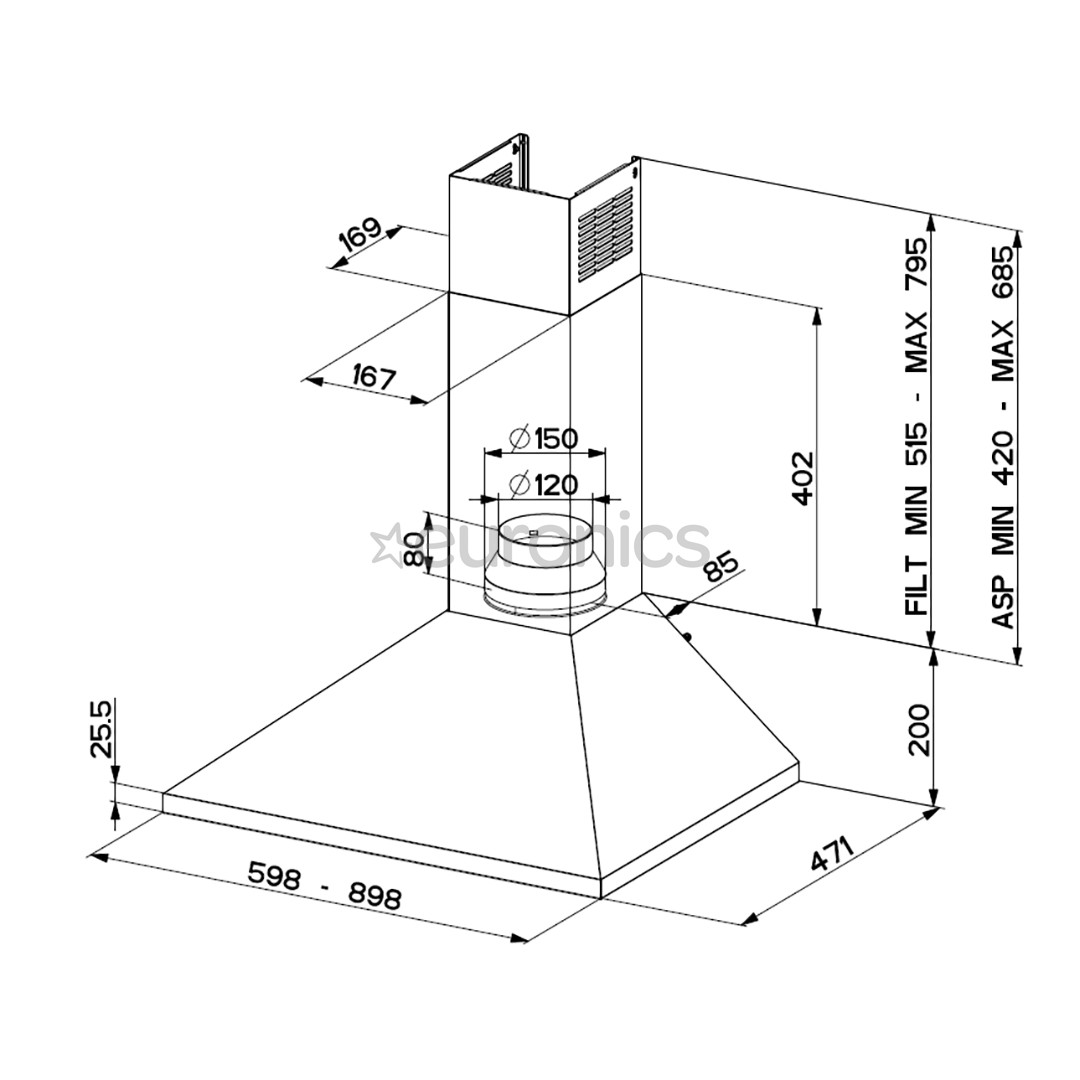 Faber VALUE SL X A60, 370 m³/h, nerūsējošā tērauda - Tvaika nosūcējs