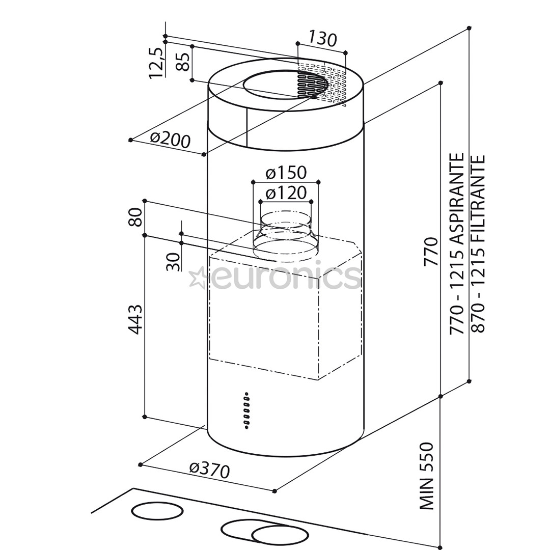 Faber CYLINDRA IS./4 EV8 X A37, 660 m³/h, stainless steel - Island cooker hood