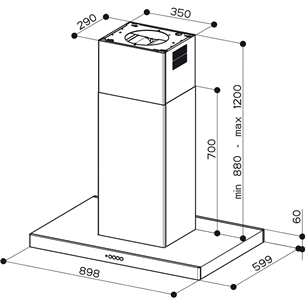 Faber STILO COMFORT ISOLA X A90, 710 m³/h, nerūsējošā tērauda - Tvaika nosūcējs