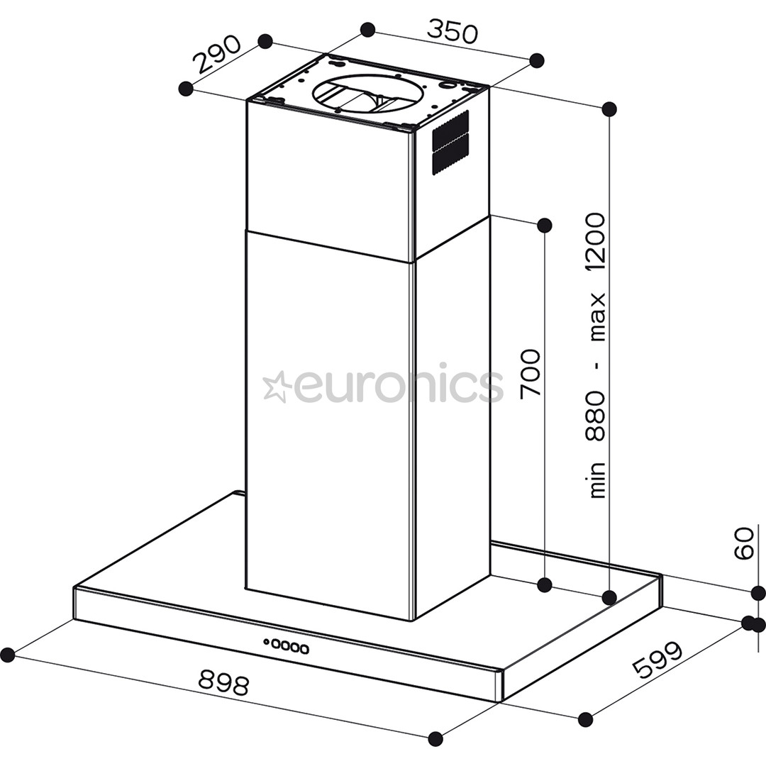 Faber STILO COMFORT ISOLA BK MATT A90, 710 m³/h, black matt - Island cooker hood