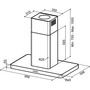 Faber T-LIGHT IS.INOX A100 EVO, 700 m³/h, nerūsējošā tērauda - Tvaika nosūcējs