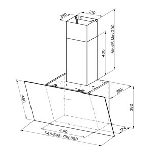 Faber TWEET EV8 LED BK A55, 710 m³/h, melna - Tvaika nosūcējs