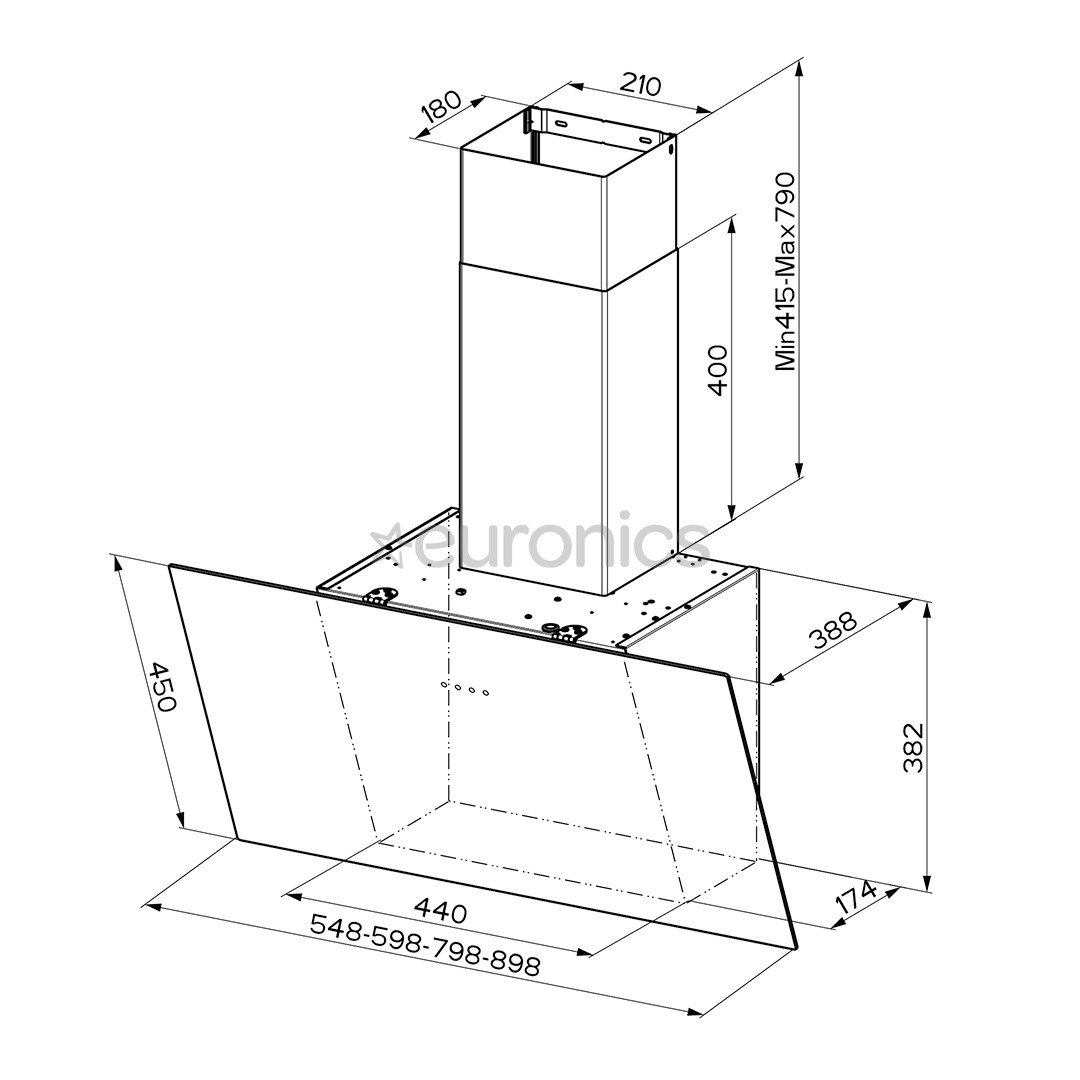 Faber TWEET EV8 LED BK A55, 710 m³/h, melna - Tvaika nosūcējs