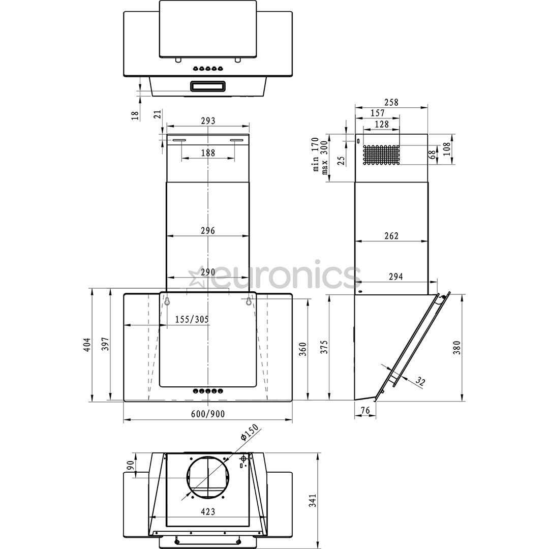 Hisense, 650 м³/ч, ширина 60 см, черный - Вытяжка