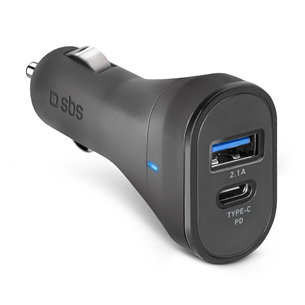 SBS, USB-A, USB-C, 10 W, melna - Auto lādētājs