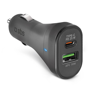 SBS, USB-A, USB-C, 25 W, melna - Auto lādētājs