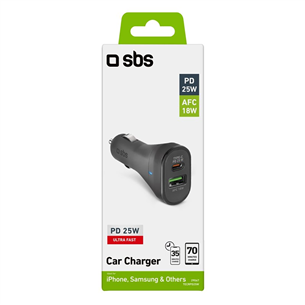 SBS, USB-A, USB-C, 25 W, melna - Auto lādētājs